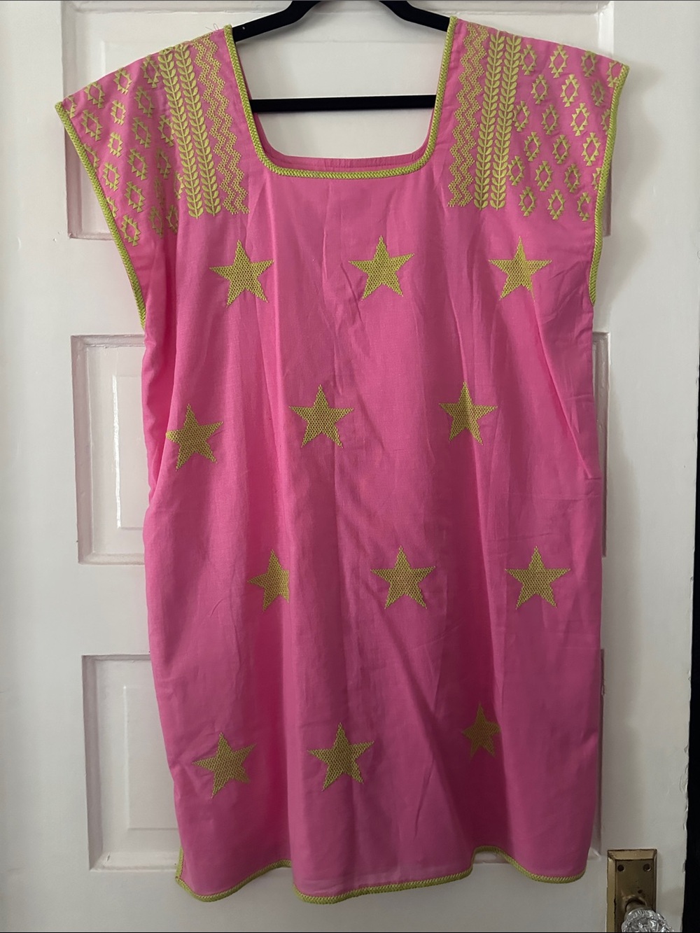 Pink Star-Embroidered Mini Dress